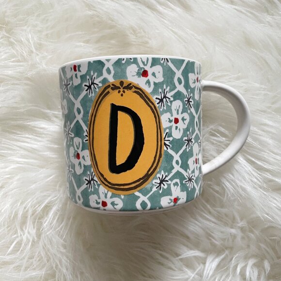 NEW Anthropologie Green Floral Monogram Letter D Alexandre Dumas Coffee Tea Mug - Picture 1 of 5